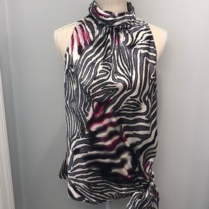 Studio 148 Silk Multicolor Sleeveless High Neck Blouse with Side Ties